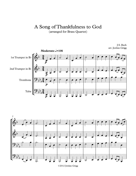 A Song of Thankfulness to God (arranged for Brass Quartet) (arr. Jordan Grigg)