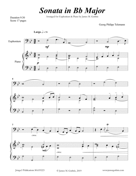 Telemann: Sonata in Bb Major for Euphonium & Piano (arr. James M. Guthrie, ASCAP)