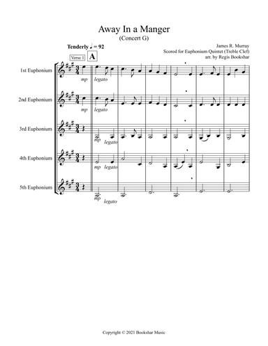 Away in a Manger (G) (Euphonium Quintet - Treble Clef) (arr. Regis Bookshar)