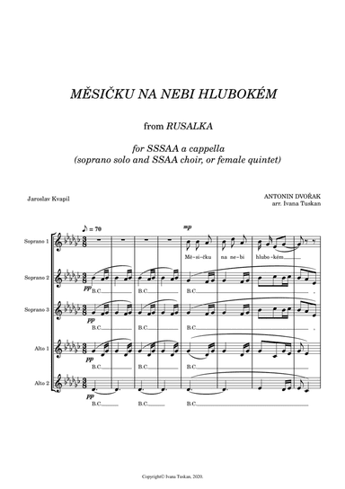 Mesicku na nebi (Song to the moon), SSSAA a cappella G flat major (arr. Ivana Tuskan)