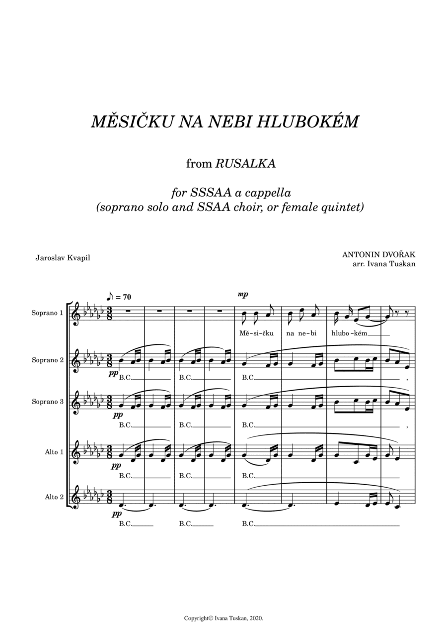 Mesicku na nebi (Song to the moon), SSSAA a cappella G flat major (arr. Ivana Tuskan)