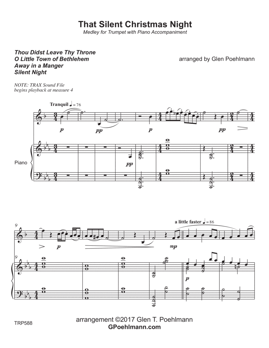 THAT SILENT CHRISTMAS NIGHT (medley) - TRUMPET SOLO with Piano Accompaniment (arr. Glen Poehlmann)