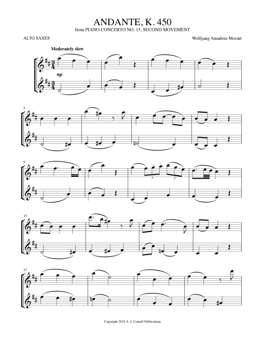 Andante (from Piano Concerto No. 15, K. 450) (arr. Mark Phillips)