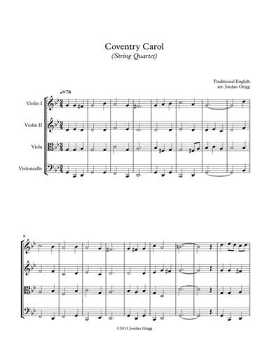 Coventry Carol (String Quartet) - Score and parts (arr. Jordan Grigg)
