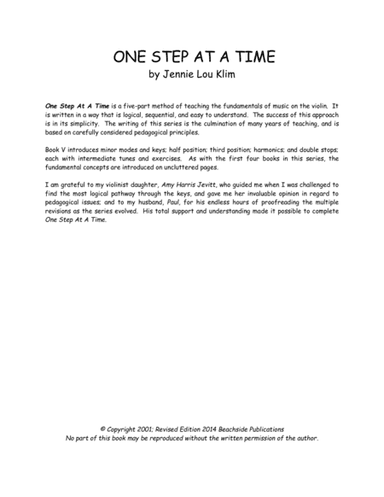 One Step At A Time, Book V for violin