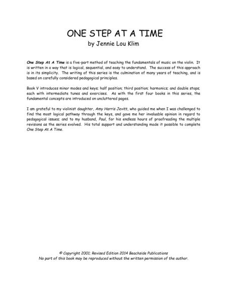 One Step At A Time, Book V for violin