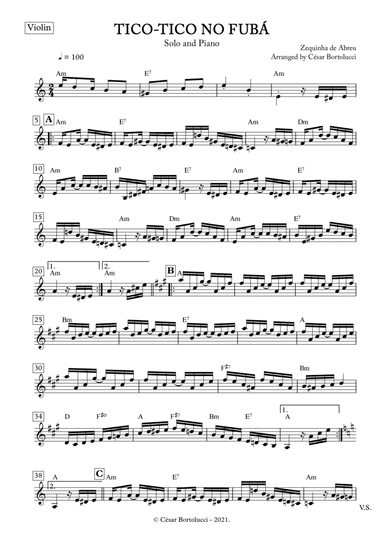 Tico-tico no Fubá - Violin with chords (arr. ACT Bortolucci)