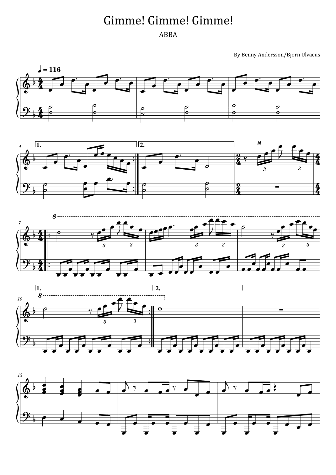 Gimme! Gimme! Gimme! (a Man After Midnight) (arr. poon)