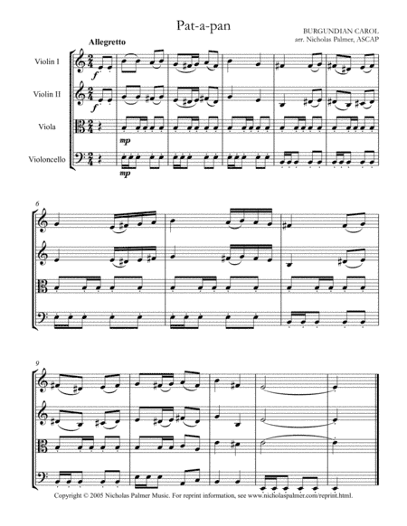 Pat-a-pan - easy string quartet (arr. Nicholas Palmer)