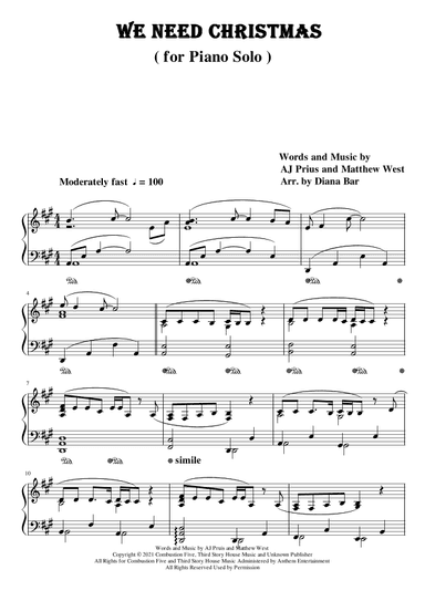 We Need Christmas (arr. Diana Bar)