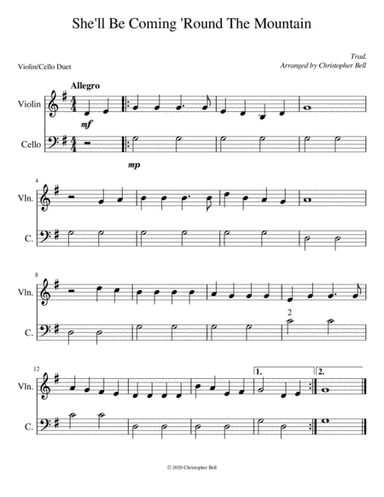 She'll Be Coming 'Round The Mountain - Easy Violin/Cello Duet (arr. Christopher Bell)