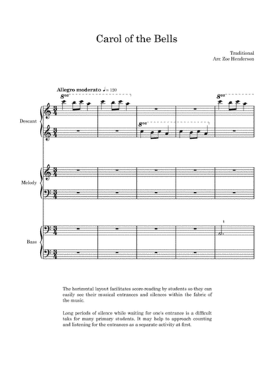 Carol of the Bells (Easy Piano Trio) (arr. Zoe Henderson)