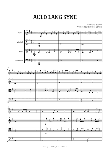 Auld Lang Syne • New Year's Anthem | String Quartet sheet music (arr. Benzaiten Editions)