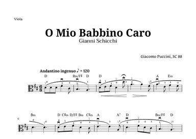 O Mio Babbino Caro by Puccini for Viola and Chords (arr. Langanho)