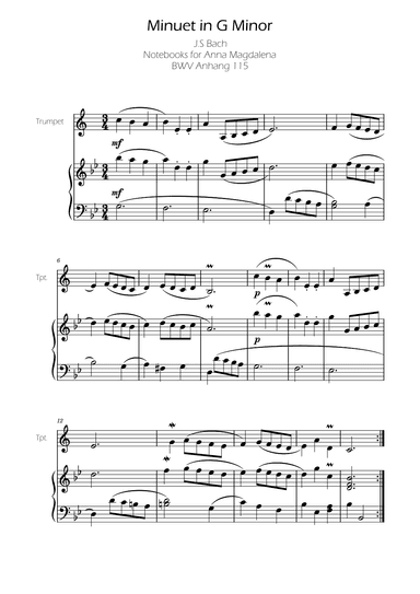 Minuet in G minor BWV Anh. 115 - Bach - Trumpet (arr. Ygor Nunes)