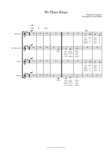 We Three Kings - SSAA  A Capella (arr. Connie Boss)
