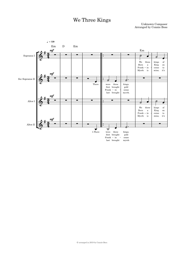 We Three Kings - SSAA  A Capella (arr. Connie Boss)