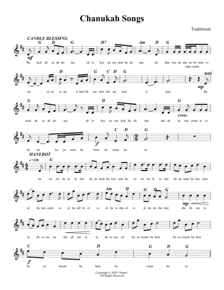 שירי חנוכה תווים  Nine Chanukah Songs (arr. Be'eri Moalem)