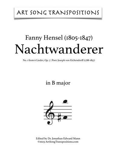 HENSEL: Nachtwanderer, Op. 7 no. 1 (transposed to B major) (arr. ArtSongTranspositions.com)
