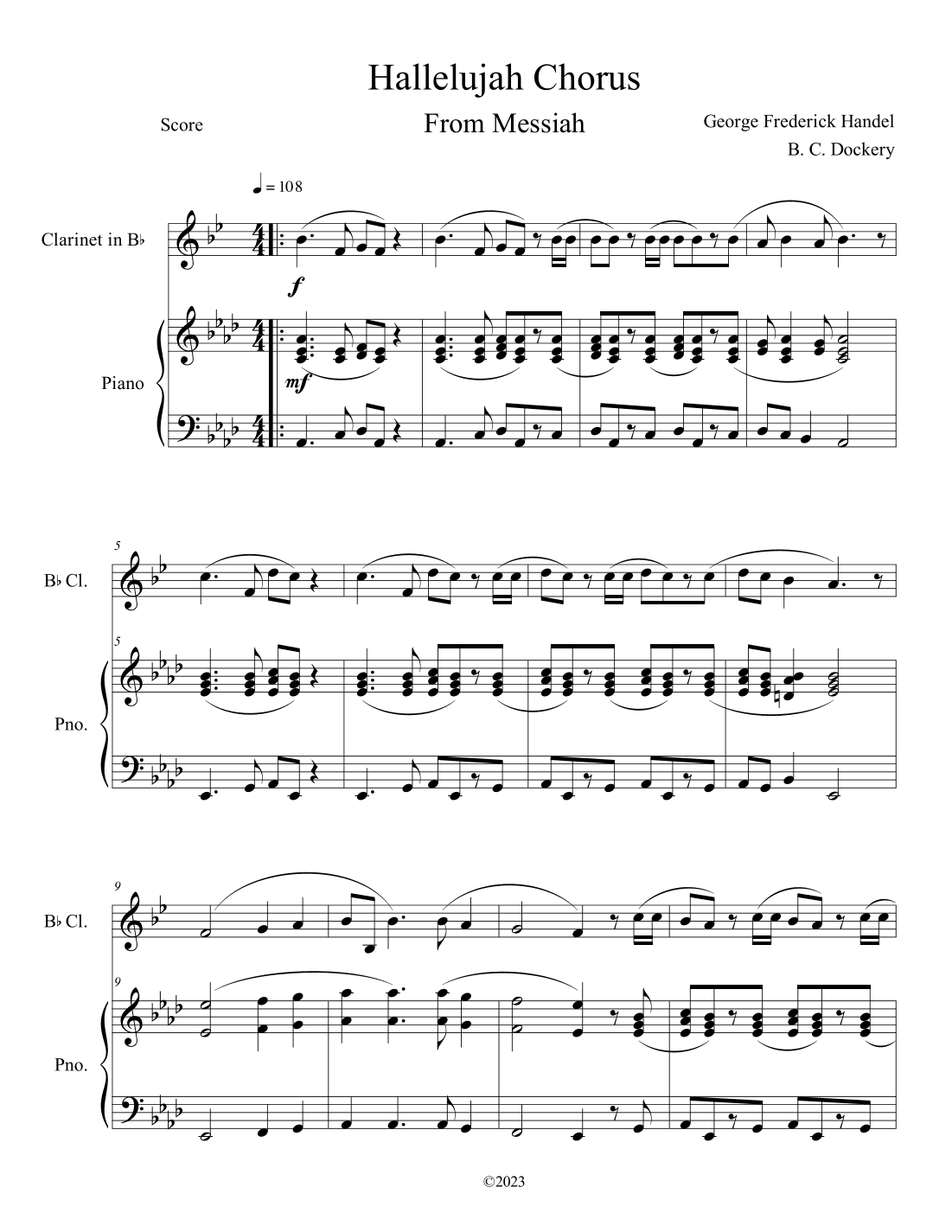 Hallelujah Chorus from Messiah (Clarinet Solo with Piano Accompaniment) (arr. B. C. Dockery)