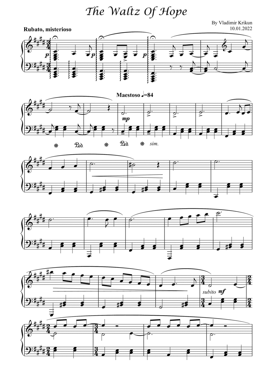 The Waltz of Hope by Vladi Krik for piano solo
