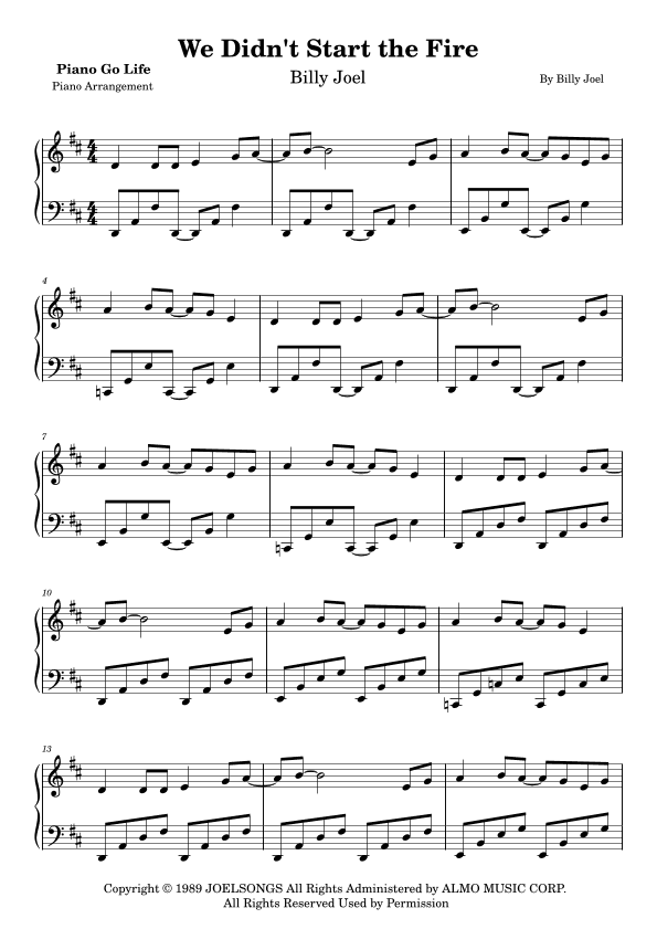 We Didn't Start The Fire (arr. Piano Go Life)