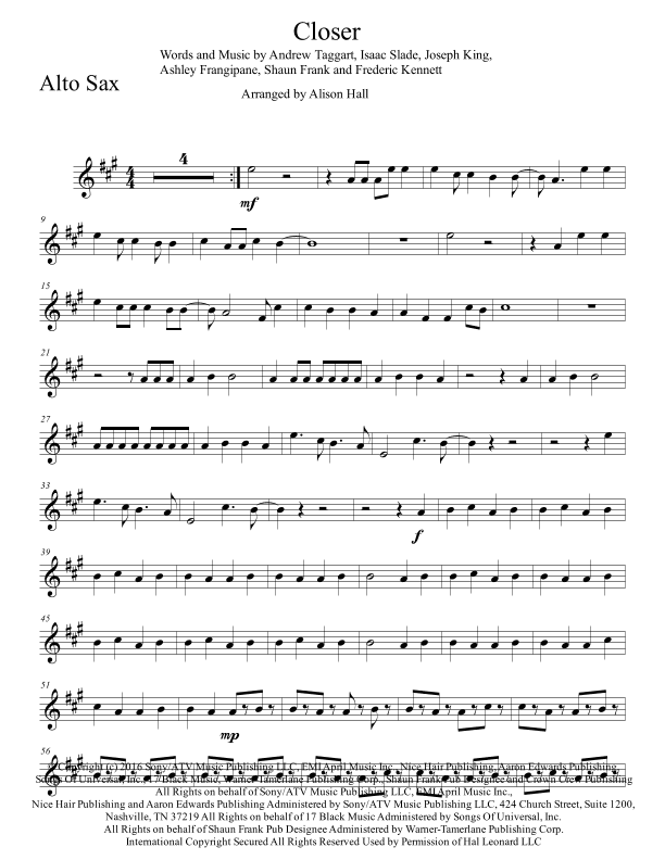Closer (arr. Alison Hall)