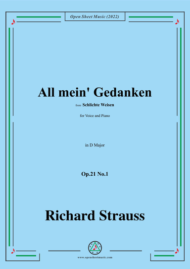 Richard Strauss-All mein' Gedanken,Op.21 No.1,in D Major (arr. OSM Press)