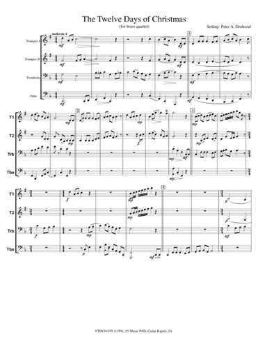 The Twelve Days of Christmas - Christmas Carol (for mixed brass quartet)