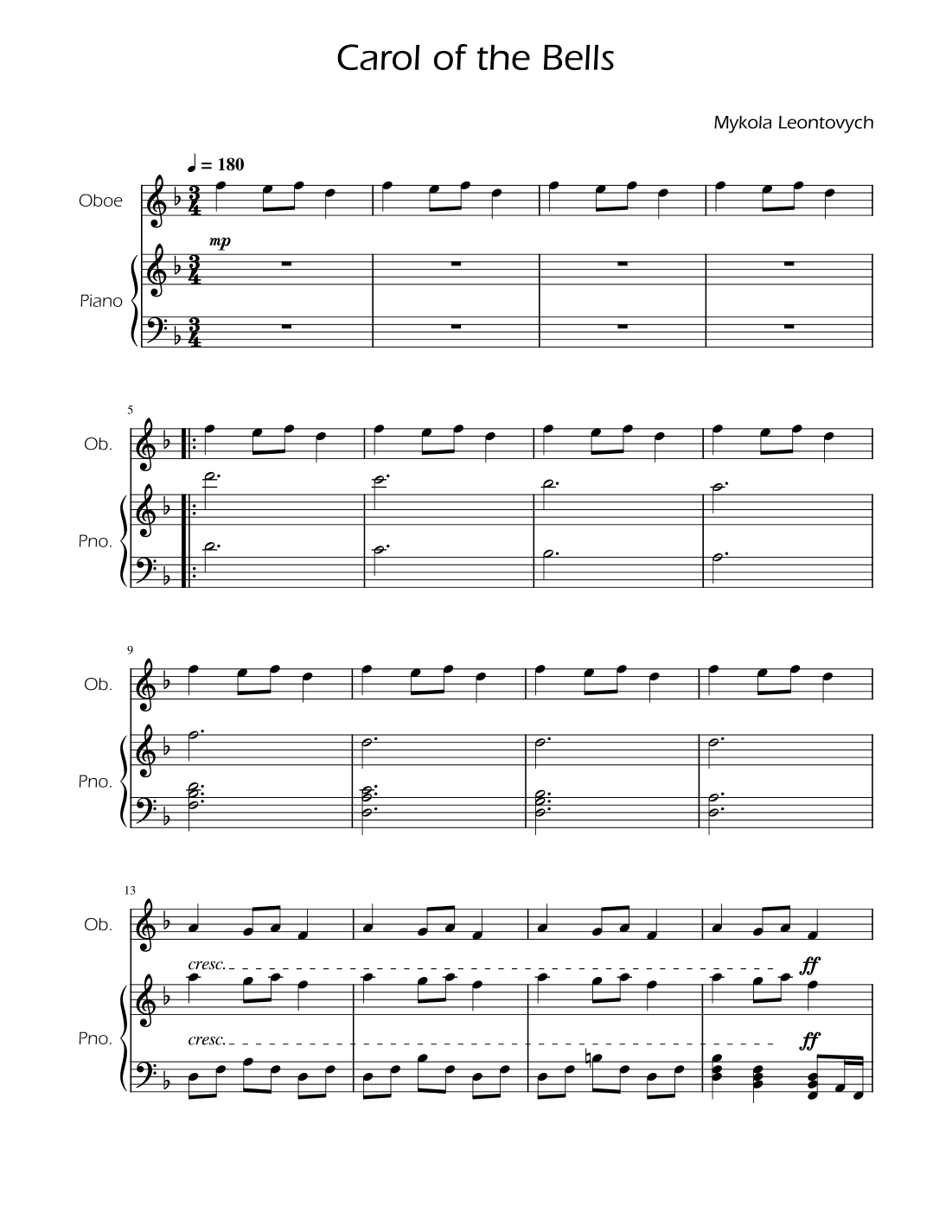 Carol of the Bells - Oboe Solo w/ Piano (arr. Ygor Nunes)