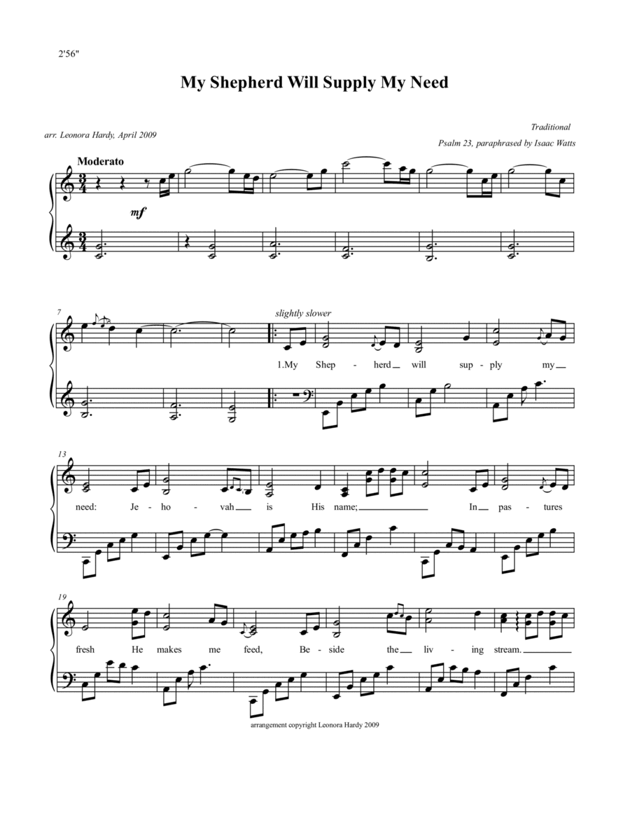 My Shepherd Will Supply My Need with a Celtic touch (arr. Leonora Hardy)