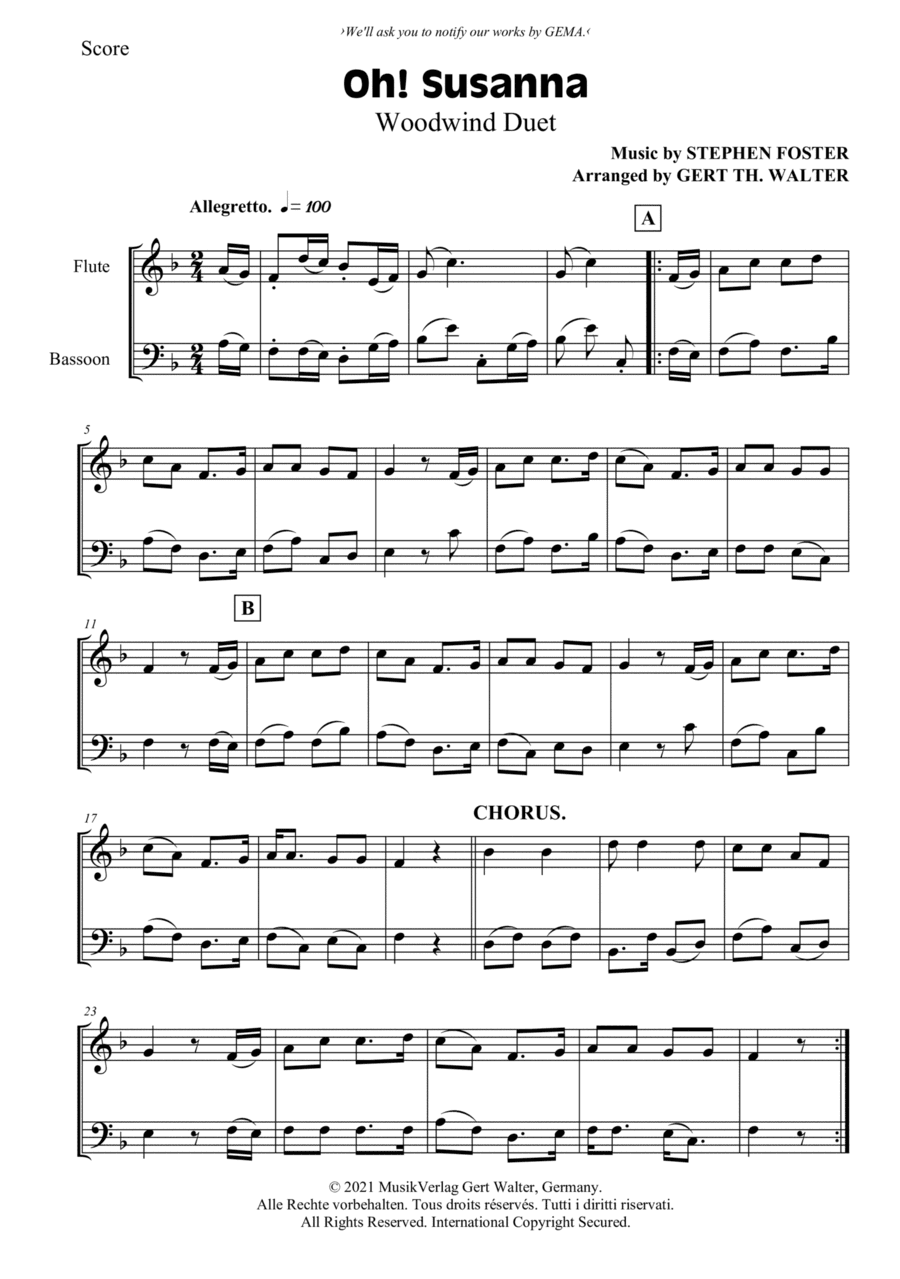 Oh! Susanna (arr. Gert Th. Walter)