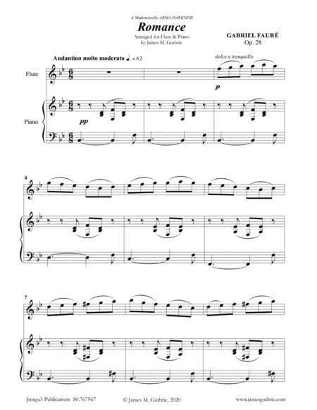 Fauré: Romance Op. 28 for Flute & Piano (arr. James Guthrie, ASCAP)