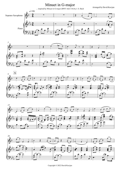 Minuet in G-major - EASY (soprano sax & piano) (arr. David Kocijan)
