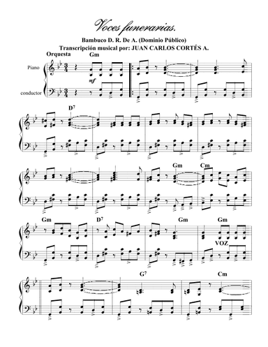 Voces Funerarias. Bambuco D. R. De A. (Dominio Público) (arr. Juan Carlos Cortés Aguirre)