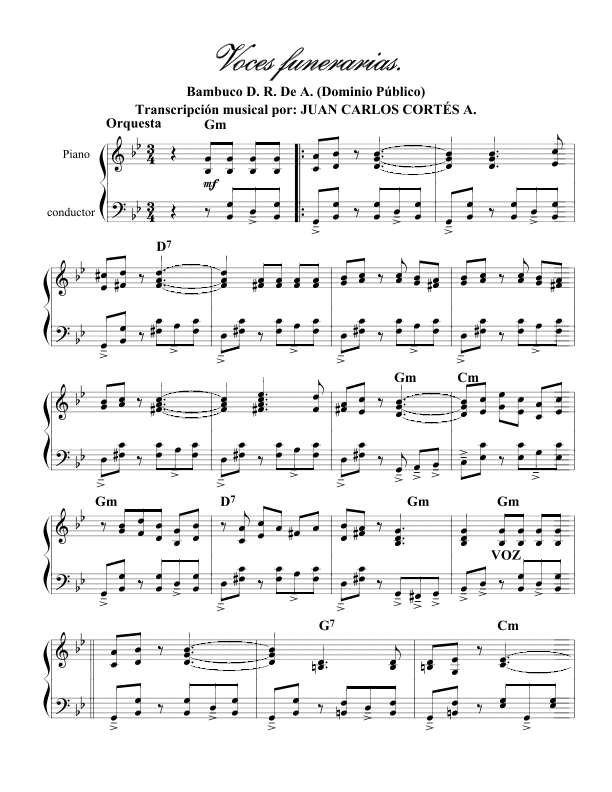 Voces Funerarias. Bambuco D. R. De A. (Dominio Público) (arr. Juan Carlos Cortés Aguirre)