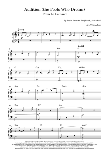 Audition (the Fools Who Dream) (arr. Tyler Adams)