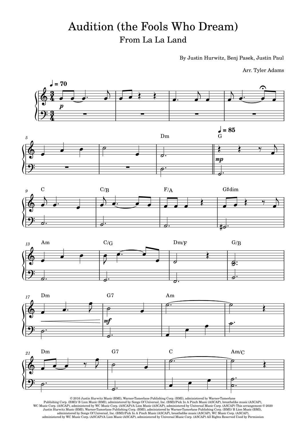 Audition (the Fools Who Dream) (arr. Tyler Adams)