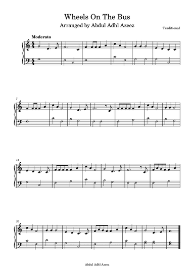 Wheels on the Bus Piano Easy Beginner (arr. Abdul Adhl Azeez)