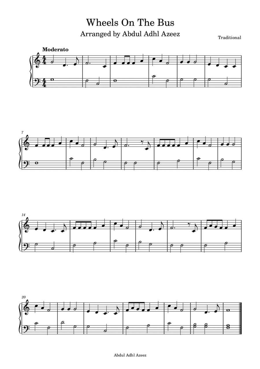 Wheels on the Bus Piano Easy Beginner (arr. Abdul Adhl Azeez)