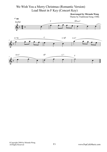 We Wish You a Merry Christmas in F Key - Lead Sheet (arr. Miranda Wong)