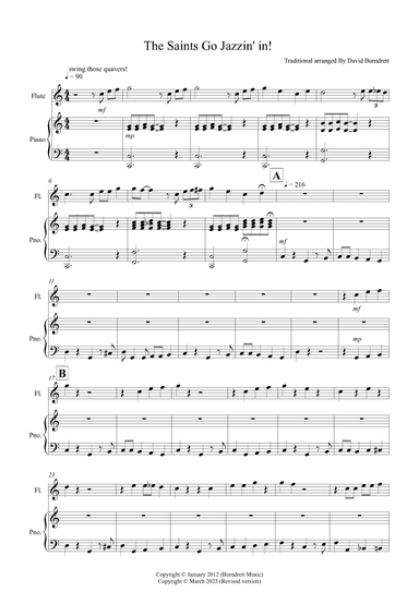 The Saints Go Jazzin In! for Flute and Piano (arr. David Burndrett)