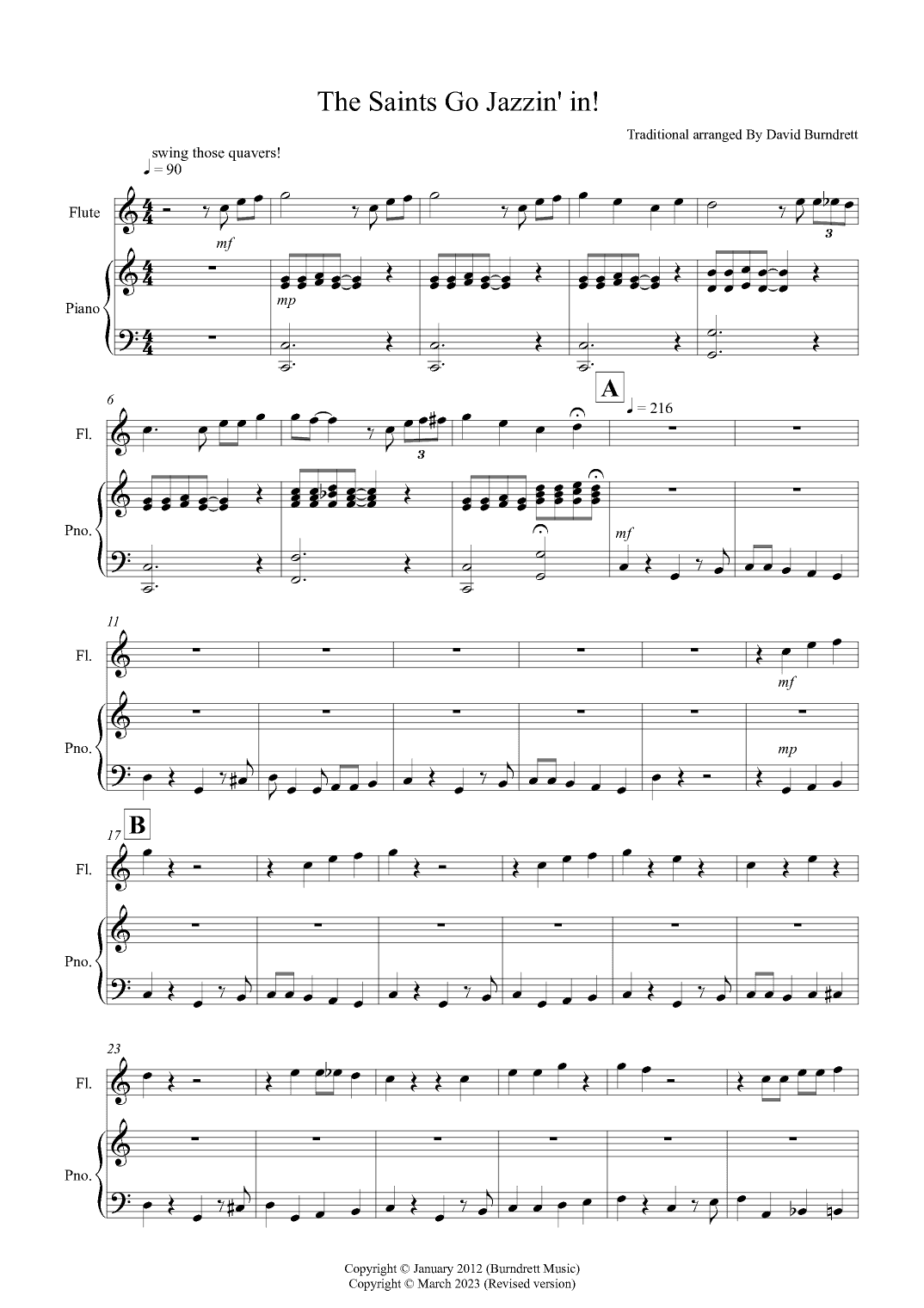 The Saints Go Jazzin In! for Flute and Piano (arr. David Burndrett)