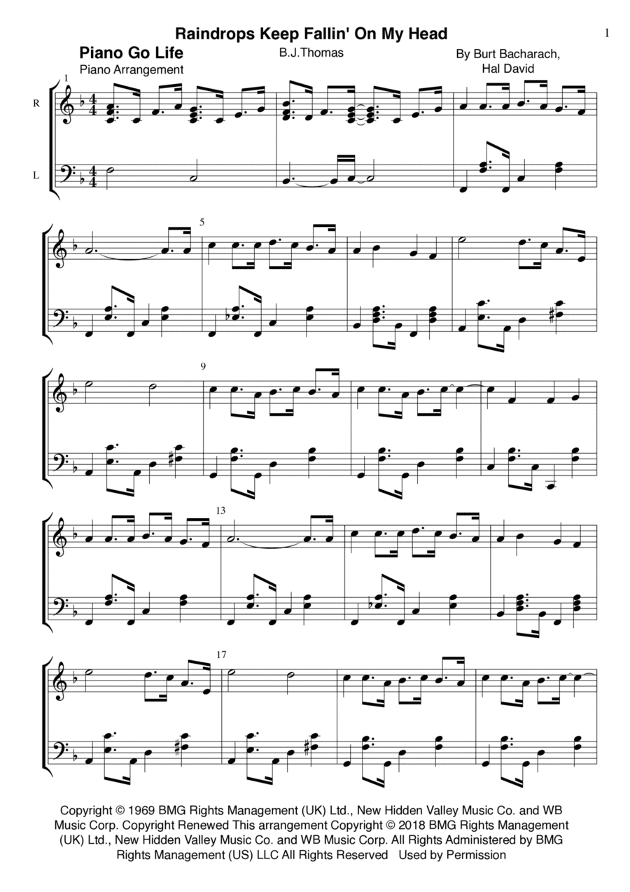 Raindrops Keep Fallin' On My Head (arr. Piano Go Life)