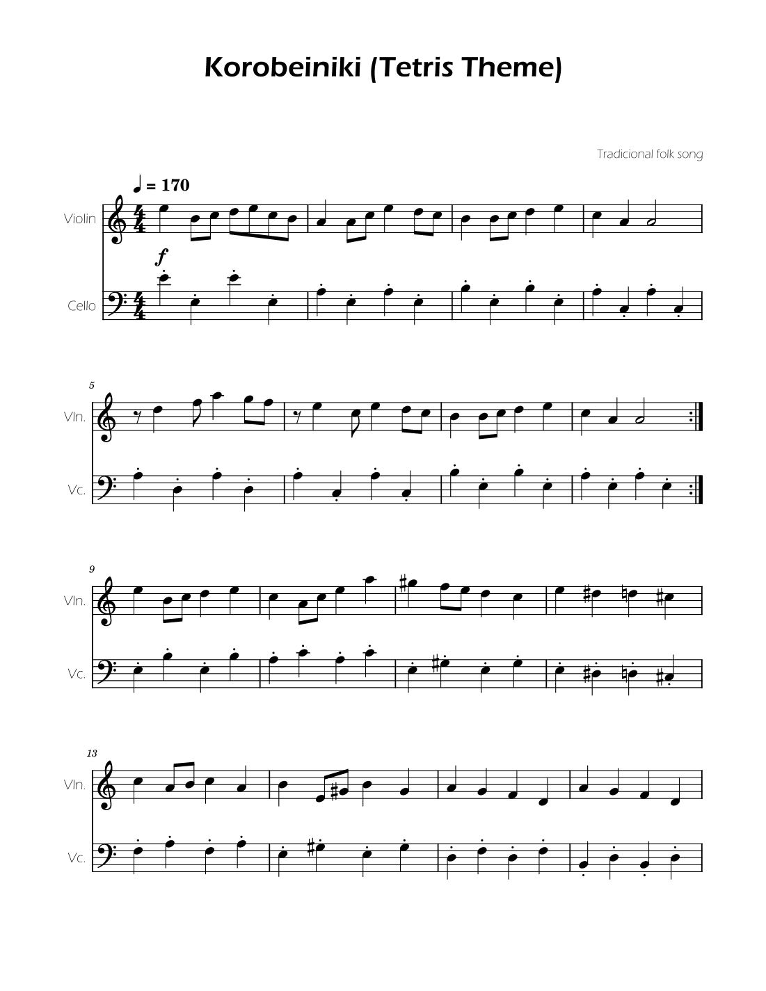 Tetris Theme for Cello and Violin Duet (arr. Ygor Nunes)