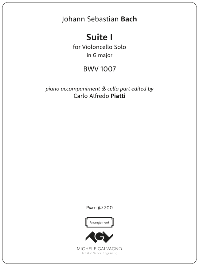 Suite I for cello solo - piano accompaniment by C. A. Piatti (arr. Carlo Alfredo Piatti)