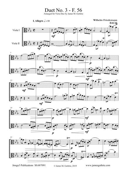 WF Bach: Duet No. 3 for Viola Duo (arr. James M. Guthrie, ASCAP)