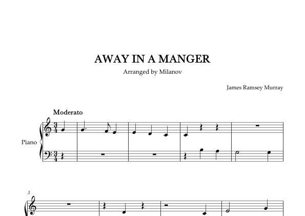 Away in a manger in C Piano Very Easy Christmas carol original rhythm (arr. Milanov)