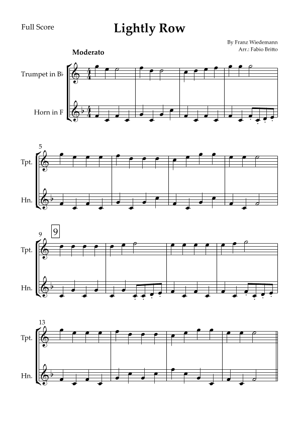 Lightly Row for Trumpet in Bb & Horn in F Duo (arr. Fabio Britto)