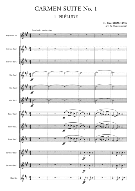Carmen Suite No. 1 (Part One) for Saxophone Ensemble (arr. Diego Marani)